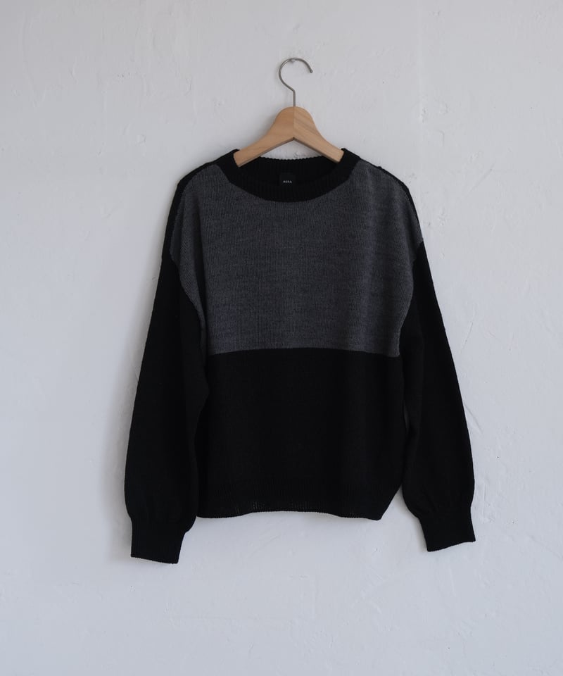 AURA】和紙ニット ウール混P/O #black×charcoal | AURA