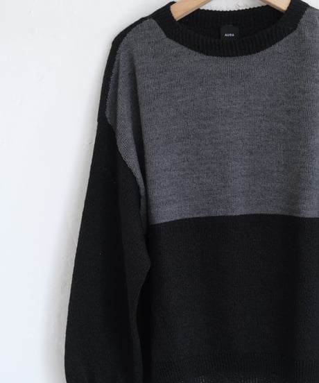 【AURA】和紙ニット　ウール混P/O  #black×charcoal