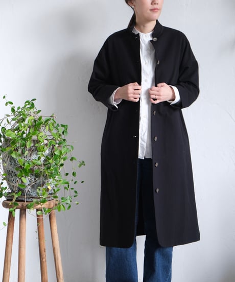 【AURA】和紙スタンドカラーコート#black