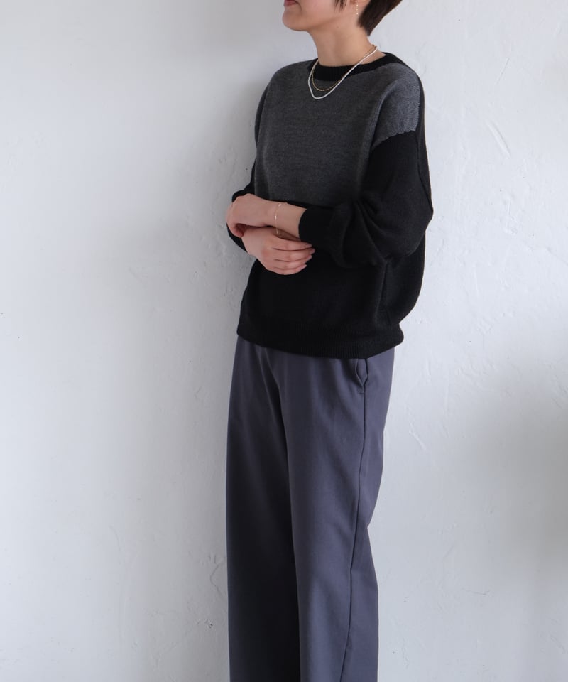AURA】和紙ニット ウール混P/O #black×charcoal | AURA