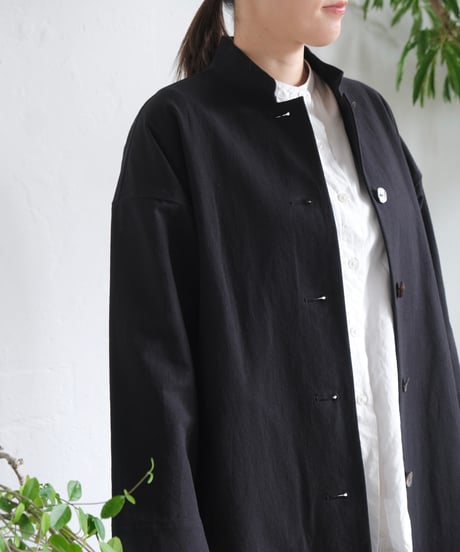 【AURA】和紙スタンドカラーコート#black