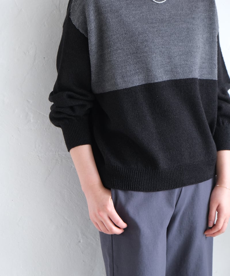 AURA】和紙ニット ウール混P/O #black×charcoal | AURA