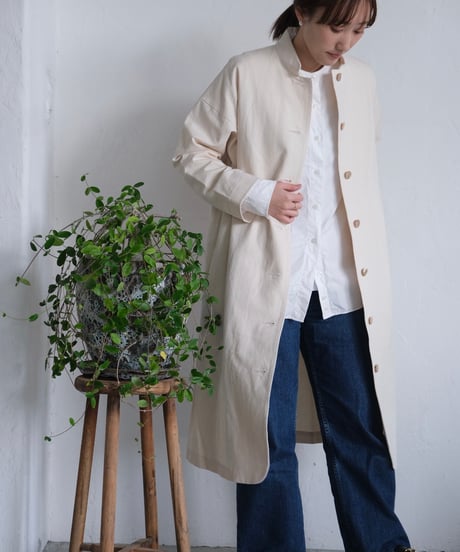 【AURA】和紙スタンドカラーコート#ivory/beige