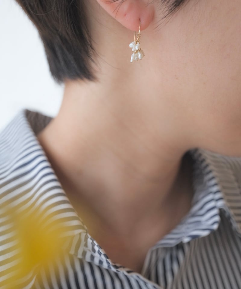 ❇️希少クリソコラインアゲートの１４kgfピアス ファイバラス・アグリゲーションボール・インクォーツ 1粒ピアス 14kgf