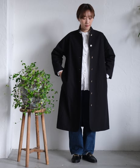 【AURA】和紙スタンドカラーコート#black