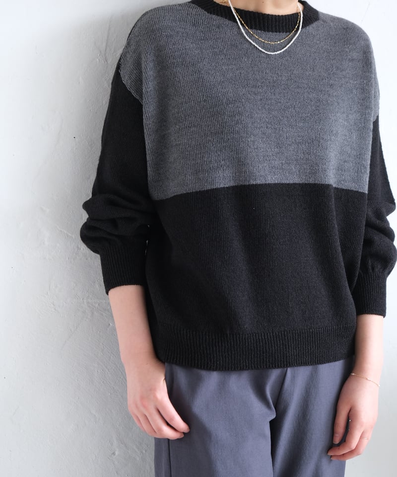 AURA】和紙ニット ウール混P/O #black×charcoal | AURA