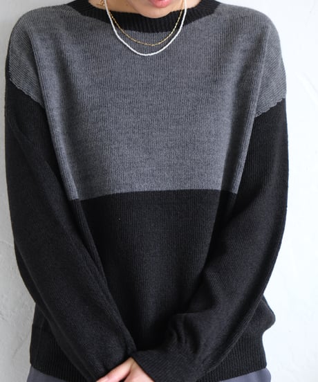 【AURA】和紙ニット　ウール混P/O  #black×charcoal