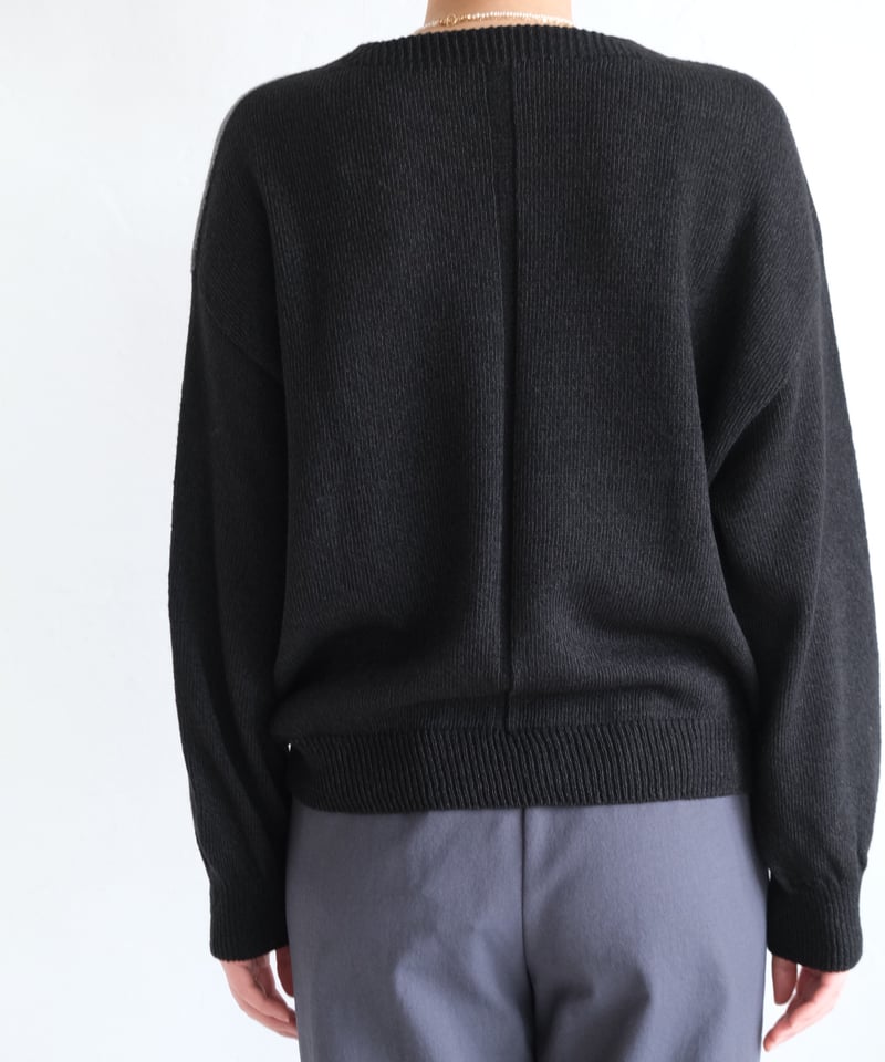 MARKAWARE 和紙ニット　サイズ2 ブラック AURA】和紙ニット ウール混P/O #black×charcoal | AURA