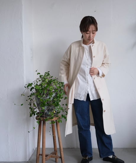 【AURA】和紙スタンドカラーコート#ivory/beige