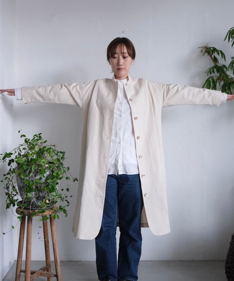 【AURA】和紙スタンドカラーコート#ivory/beige
