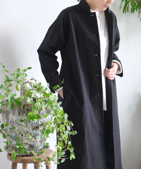 【AURA】和紙スタンドカラーコート#black