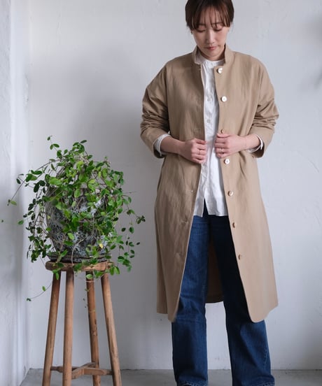 【AURA】和紙スタンドカラーコート#ivory/beige