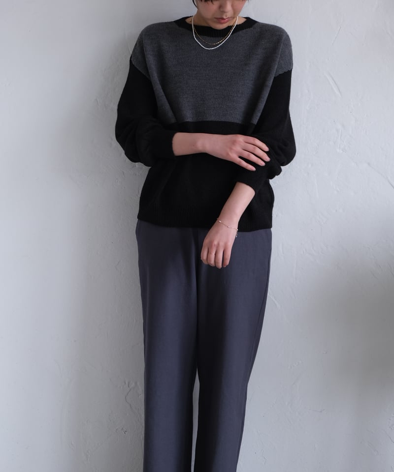 AURA】和紙ニット ウール混P/O #black×charcoal | AURA