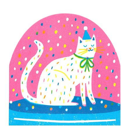 THE PRINTED PEANUT "Party Cat Large Snowglobe Card"[PP-09]