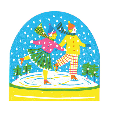 THE PRINTED PEANUT "Ice Skaters Large Snowglobe Card"[PP-08]