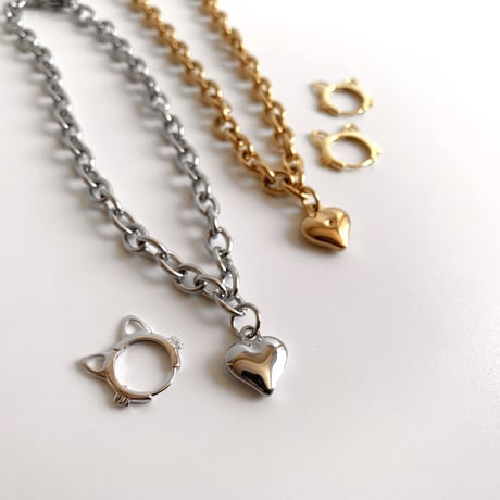 cat collar｜heart neckless［ silver ］