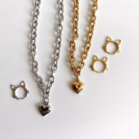 cat collar｜heart neckless［ silver ］