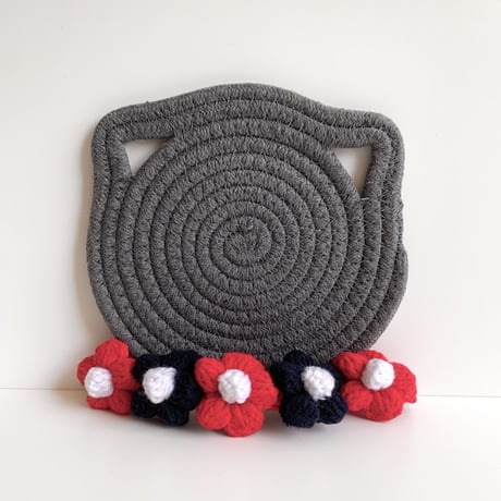 cat collar｜navy×red flower