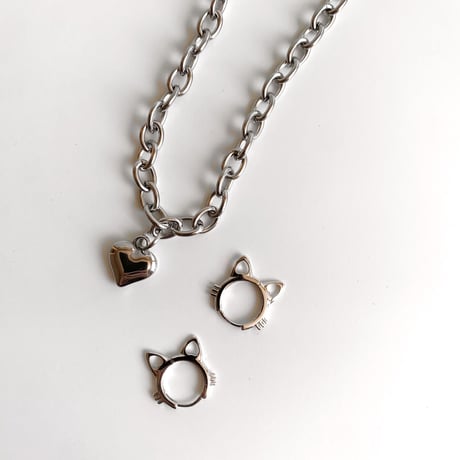 cat collar｜heart neckless［ silver ］