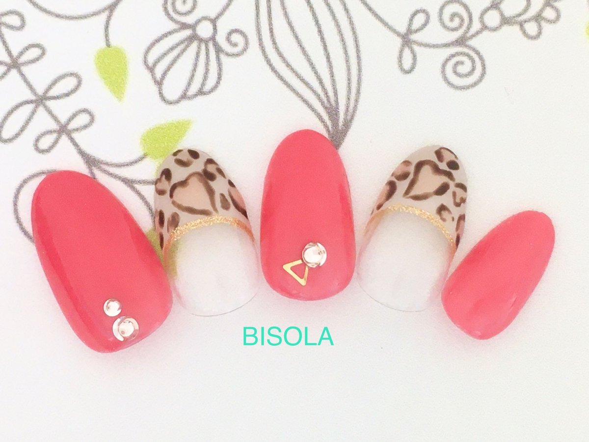 コーラルピンク ハートデザイン ネイルチップ 10個セット コーラル