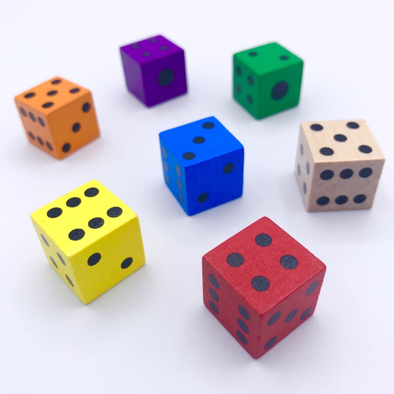 木製6面ダイス7個セット(全7色/16mm) | りば工房｜ボードゲームグッズ