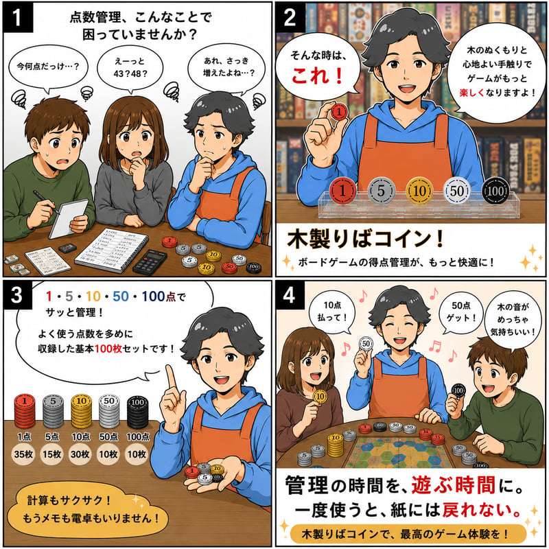 木製りばコイン(基本100枚セット) | りば工房｜ボードゲームグッズの