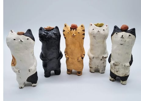【黒田理恵】動物花器・ネコ（023k-1）