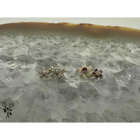 Mini Cherry Blossom Cluster-18K(YG)/CZ & TOURMALINE AA with White OPAL AAA