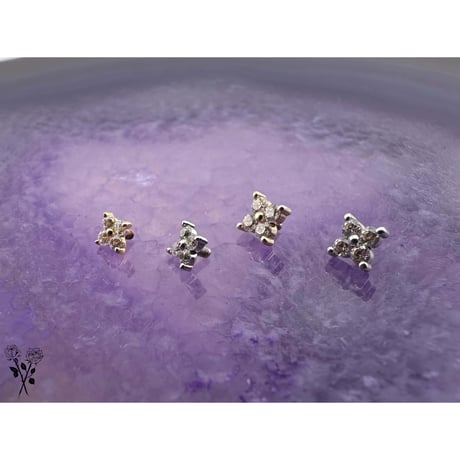 Quad Prong Cluster 3.5mm & 4mm-14K(YG)(WG)/CZ