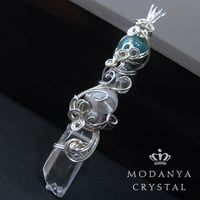 ロシアンアマゾナイト+フローライト+マザーオブパールのワイヤーワンドペンダントトップ1493