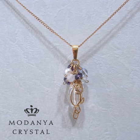 水晶ドロップカット+アメジストのネックレス0247