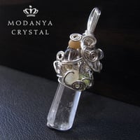 ポイント水晶+ペリドット+アメジストのワイヤーペンダントトップ1487