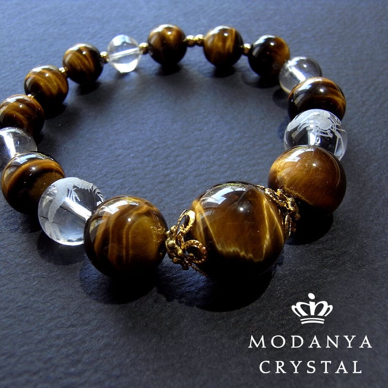 タイガーアイと彫り水晶［龍］のブレスレット1046 | モダン屋クリスタル