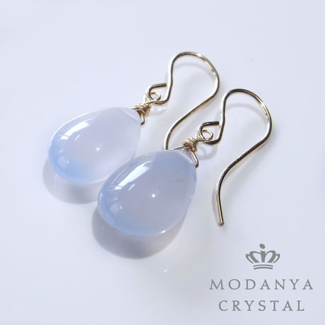 K14GFブルーカルセドニードロップピアス0556