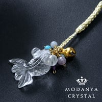 水晶金魚+アメジスト+ターコイズの根付チャーム91
