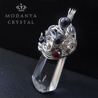 ポイント水晶+ガーネット+ヘマタイトのワイヤーペンダントトップ1488