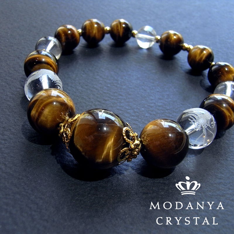 タイガーアイと彫り水晶［龍］のブレスレット1046 | モダン屋クリスタル
