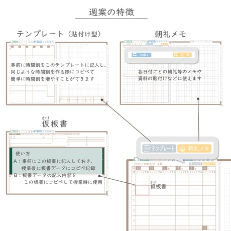 2026年度「先生手帳（中高版）」【レギュラー：貼付け／ノート】【色：マロン】