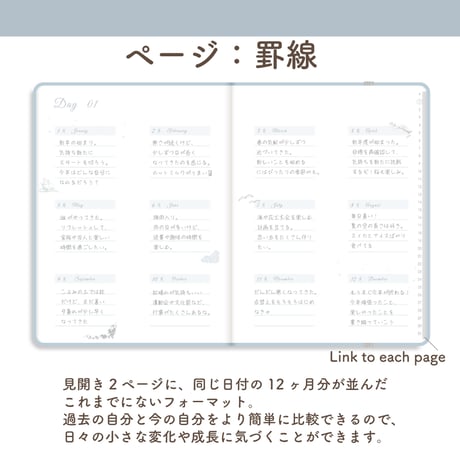 「12ヶ月手帳」[ページ：罫線／カラー：ソラ]