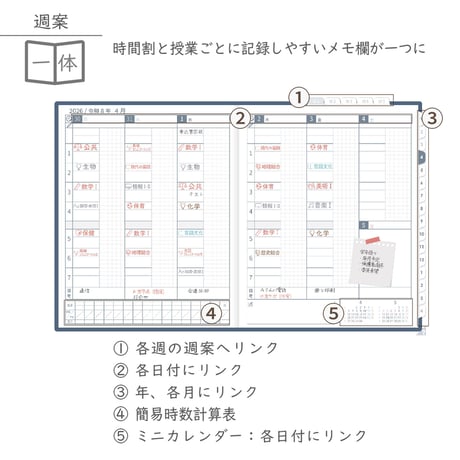 2026年度「先生手帳（中高版）」【ライト：一体】【色：ネイビー】