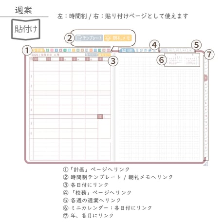2026年度「先生手帳特別支援学級（小学校版）」【週案：貼付け型】【色：サクラ】