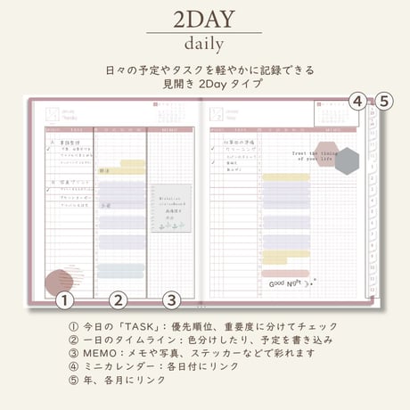 2026年1月始まりスケジュールプランナー[月曜始まり／週：ブロック／日：２DAY／色：サクラ]