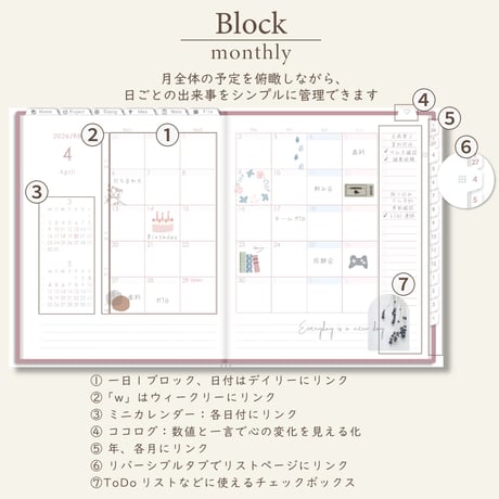 2026年4月始まりPREMIUM PLANNER[月曜始まり／週：ブロック／日：１DAY／色：サクラ]