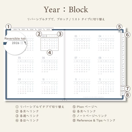 「5年手帳」（2026-2030）[日：レフト／色：ネイビー]