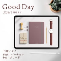 2026年1月始まり「Good Day」横タイプ[日曜始まり／週：バーチカル／日：グリッド／色：サクラ]