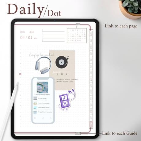 2026年4月始まり「Good Day」縦タイプ[日曜始まり／週：ブロック／日：ドット／色：サクラ]