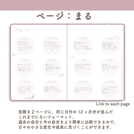 「12ヶ月手帳」[ページ：まる／カラー：サクラ]