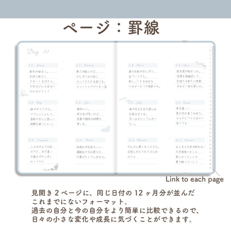 「12ヶ月手帳 2025」[ページ：罫線／カラー：ソラ]