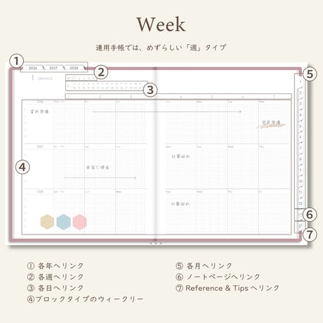 「3年手帳」（2026-2028）[日：レフト／色：サクラ]