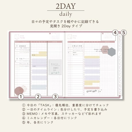 2026年1月始まりスケジュールプランナー[日曜始まり／週：バーチカル／日：２DAY／色：サクラ]